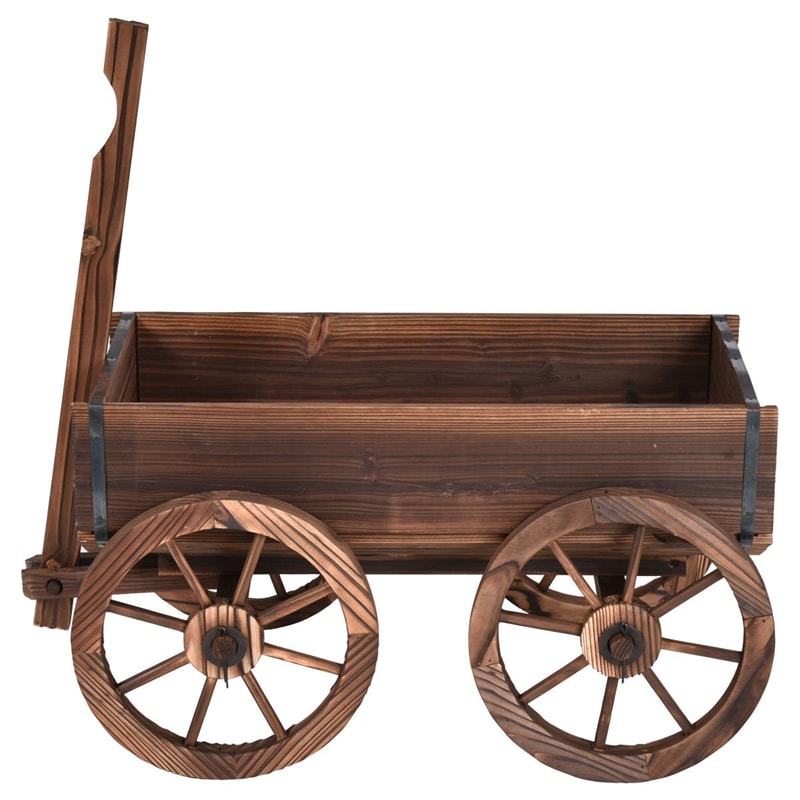 Wood Wagon Flower Planter Pot Stand with Wheels & Drainage Holes, Wagon Garden Planter for Plants & Outdoor Home Decor