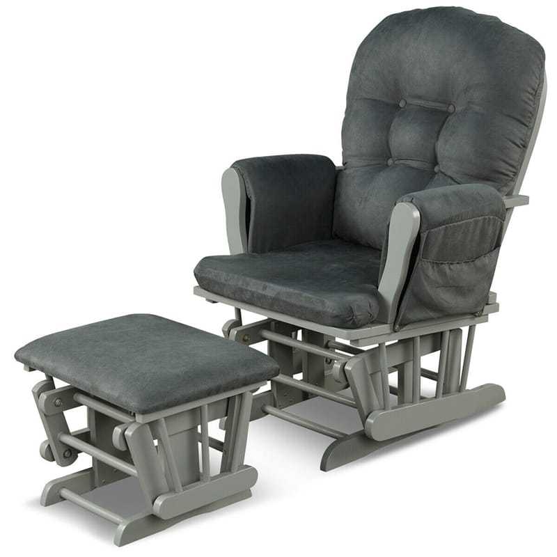 Wood Nursery Glider Chair & Ottoman Set, Upholstered Glider Rocker with Padded Cushion, Storage Pocket, Modern Rocking Chair for Nursery