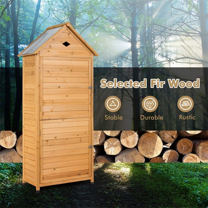 63" Wood Outdoor Storage Shed, Lockable Garden Tool Storage Cabinet with 5 Shelves & Galvanized Sheet Roof, Tool Shed for Patio Yard Lawn