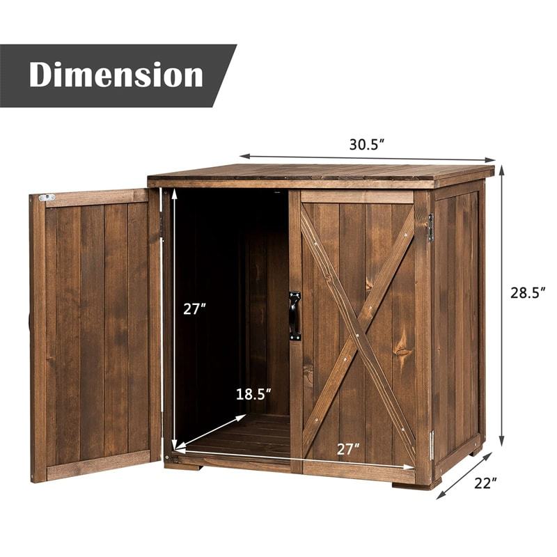 Wood Outdoor Storage Shed 2.5 x 2 FT Compact Fir Wood Tool Shed Patio Storage Box Garden Organizer with Double Doors & Handles