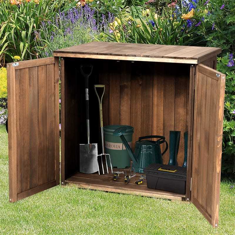 Wood Outdoor Storage Shed 2.5 x 2 FT Compact Fir Wood Tool Shed Patio Storage Box Garden Organizer with Double Doors & Handles