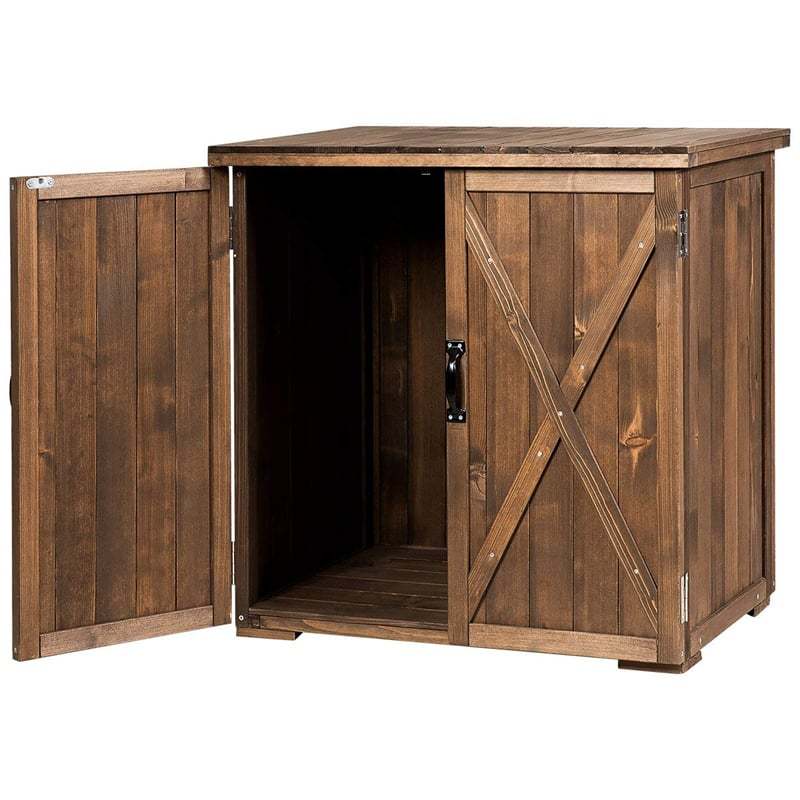 Wood Outdoor Storage Shed 2.5 x 2 FT Compact Fir Wood Tool Shed Patio Storage Box Garden Organizer with Double Doors & Handles