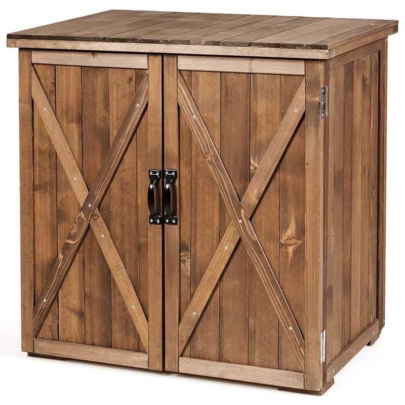 Wood Outdoor Storage Shed 2.5 x 2 FT Compact Fir Wood Tool Shed Patio Storage Box Garden Organizer with Double Doors & Handles