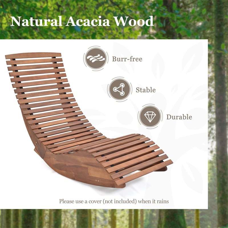 Acacia Wood Rocking Sun Lounger with Widened Slatted Seat & High Back, Outdoor Chaise Lounge Chair for Poolside, Backyard & Garden