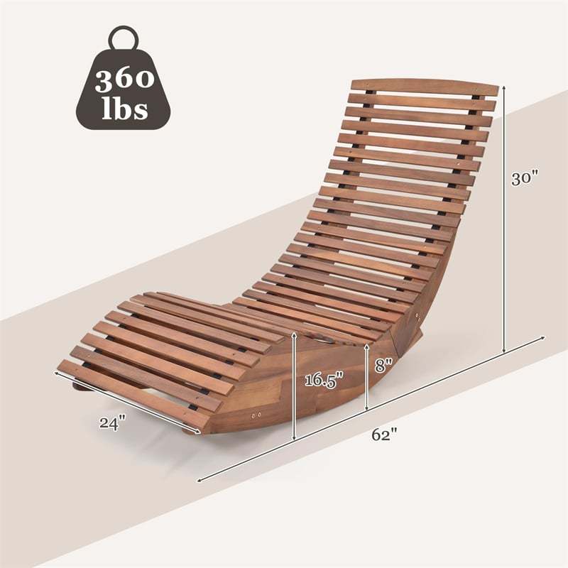 Acacia Wood Rocking Sun Lounger with Widened Slatted Seat & High Back, Outdoor Chaise Lounge Chair for Poolside, Backyard & Garden