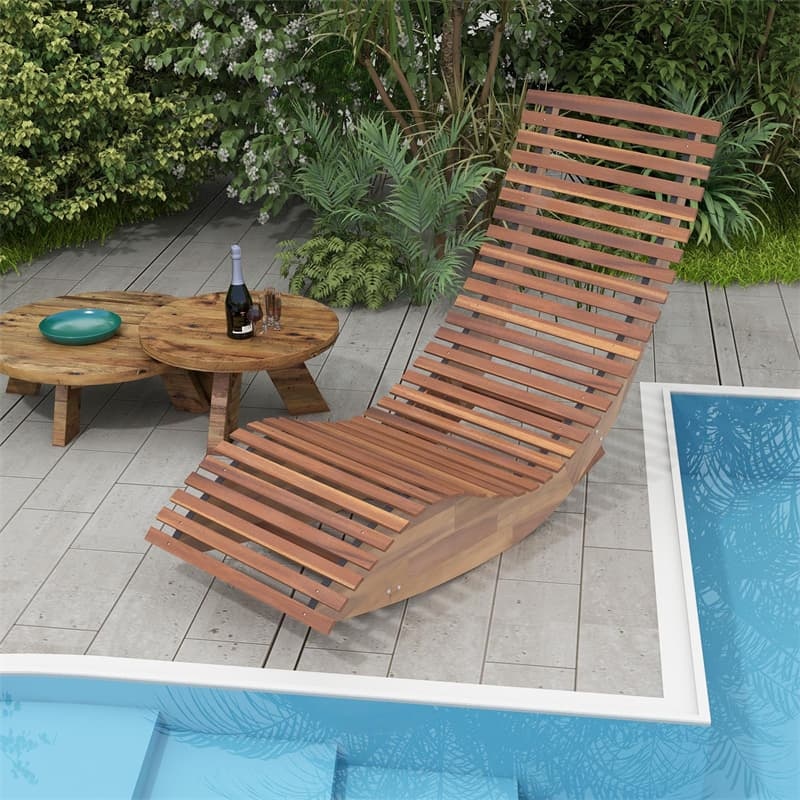 Acacia Wood Rocking Sun Lounger with Widened Slatted Seat & High Back, Outdoor Chaise Lounge Chair for Poolside, Backyard & Garden