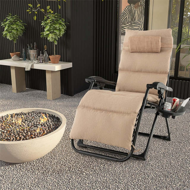 Adjustable Metal Zero Gravity Lounge Chair with Cup Holder Tray, Removable Cushion & Pillow, Folding Reclining Patio Chair for Garden Backyard