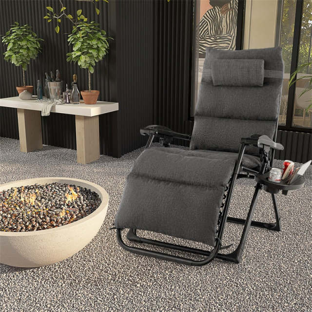 Adjustable Metal Zero Gravity Lounge Chair with Cup Holder Tray, Removable Cushion & Pillow, Folding Reclining Patio Chair for Garden Backyard