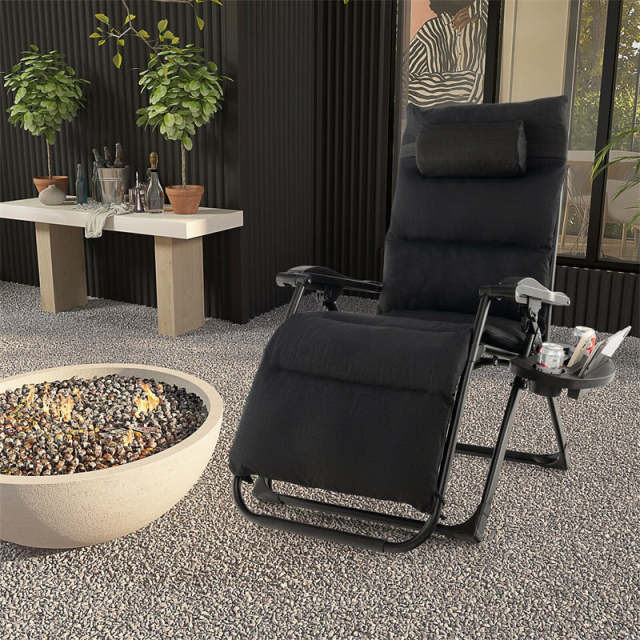 Adjustable Metal Zero Gravity Lounge Chair with Cup Holder Tray, Removable Cushion & Pillow, Folding Reclining Patio Chair for Garden Backyard