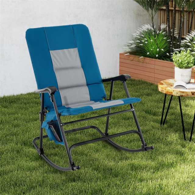 Oversized Folding Rocking Chair with Padded Seat & Metal Frame, Portable Patio Lounge Rocker for Camping, Backyard, 500 lbs Capacity