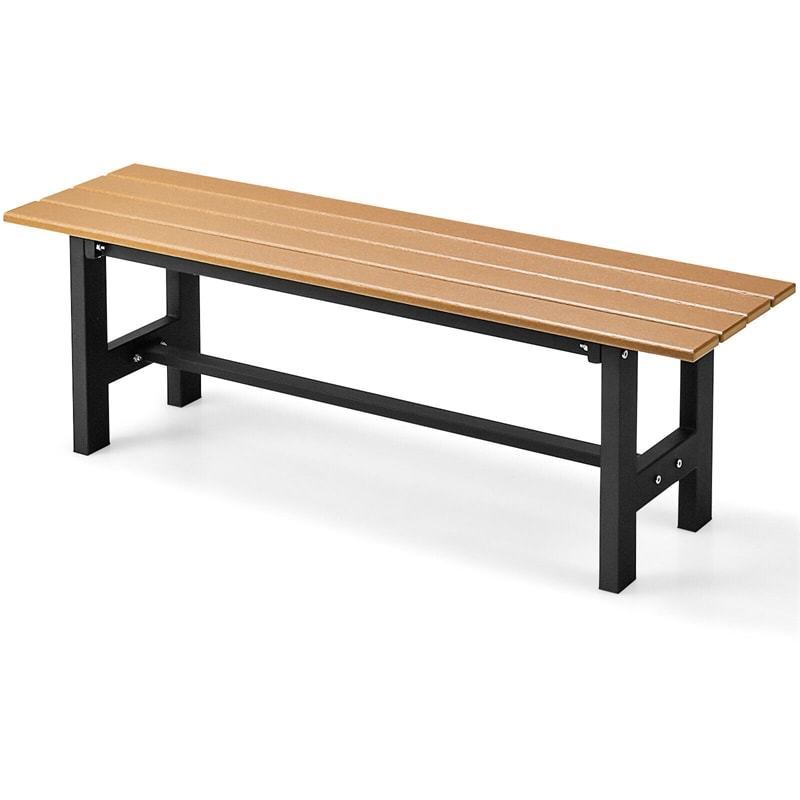 Outdoor Garden Bench 2-Person Patio Park Backless Bench All-weather 47" Dining Bench Chair with HDPE Slatted Seat, Metal Frame, 660 LBS Capacity