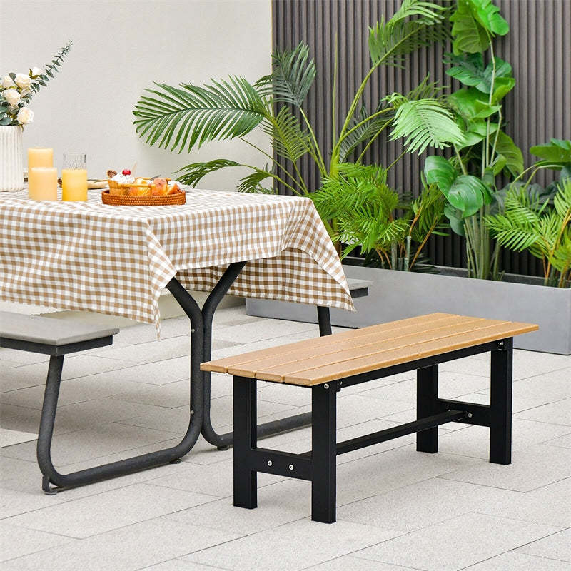Outdoor Garden Bench 2-Person Patio Park Backless Bench All-weather 47" Dining Bench Chair with HDPE Slatted Seat, Metal Frame, 660 LBS Capacity