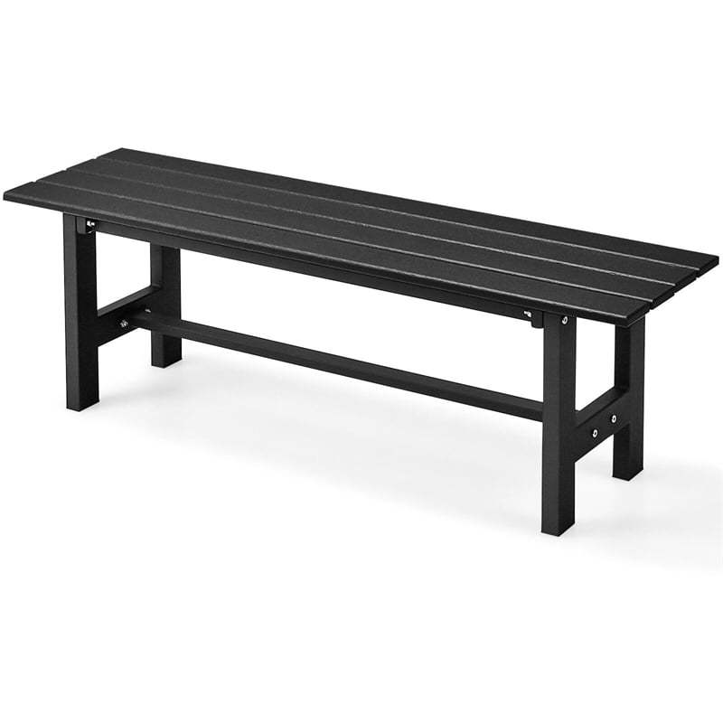 Outdoor Garden Bench 2-Person Patio Park Backless Bench All-weather 47" Dining Bench Chair with HDPE Slatted Seat, Metal Frame, 660 LBS Capacity