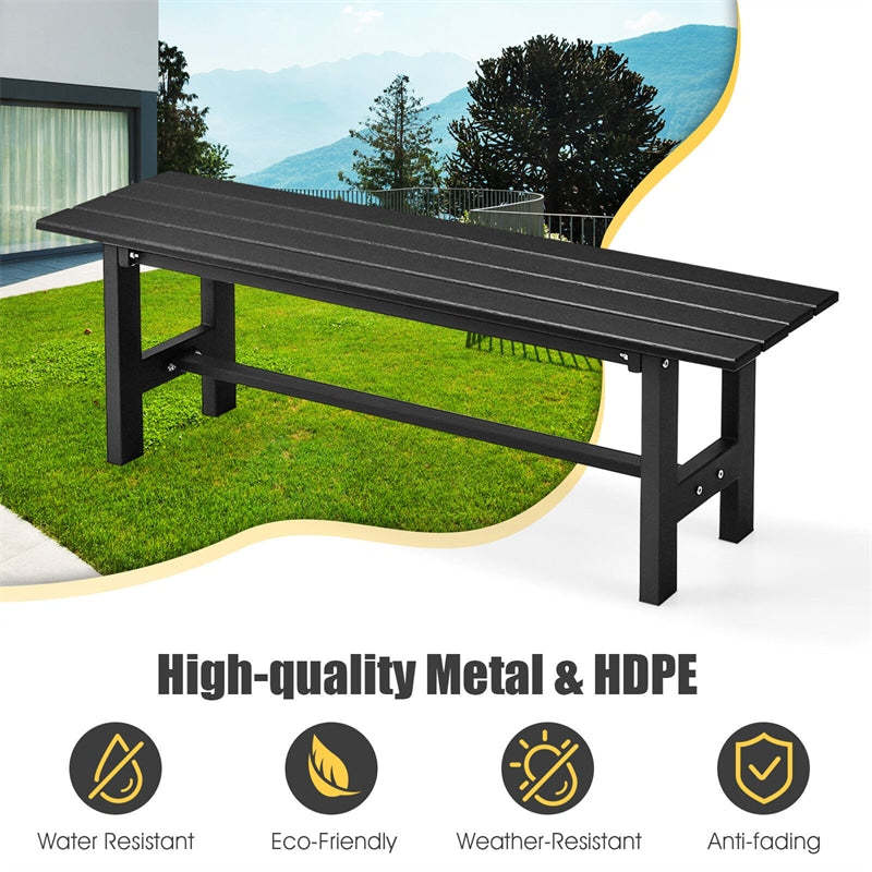 Outdoor Garden Bench 2-Person Patio Park Backless Bench All-weather 47" Dining Bench Chair with HDPE Slatted Seat, Metal Frame, 660 LBS Capacity