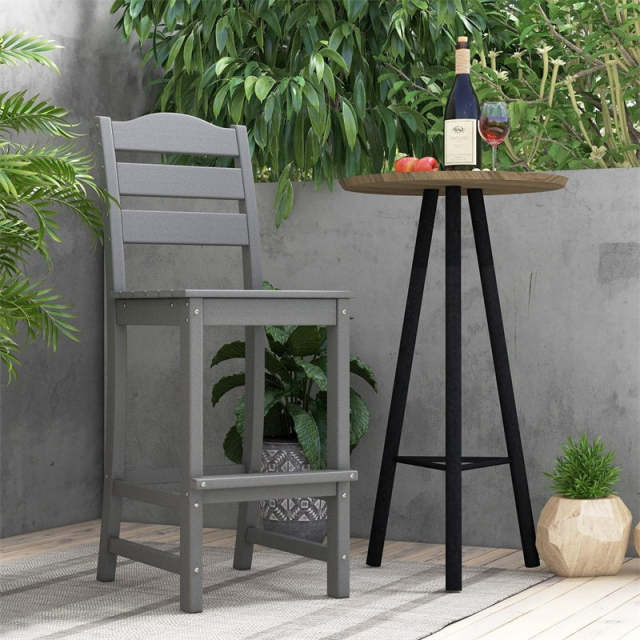 Outdoor HDPE Bar Stools Set of 2, 30" Tall All-Weather Patio Bar Chairs with Backrest & Footrest for Garden, Backyard, Easy Maintenance