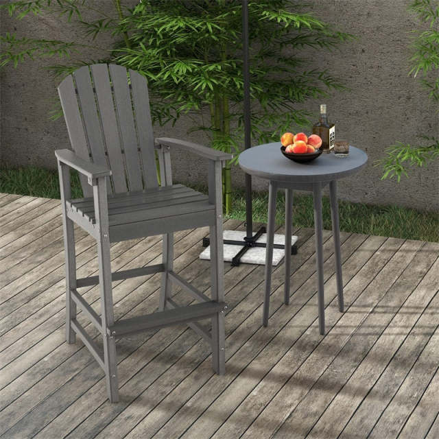 Outdoor HDPE Bar Stool, All-Weather 30" Tall Adirondack Chair with Armrests & Footrest, Bar Height Patio Chairs for Garden Deck Balcony