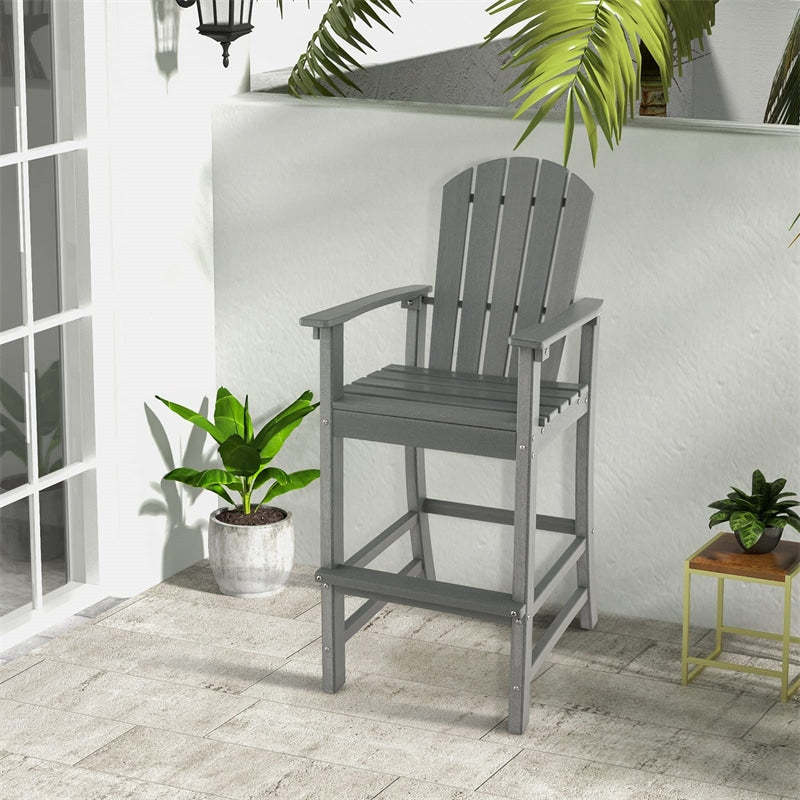 Outdoor HDPE Bar Stool, All-Weather 30" Tall Adirondack Chair with Armrests & Footrest, Bar Height Patio Chairs for Garden Deck Balcony