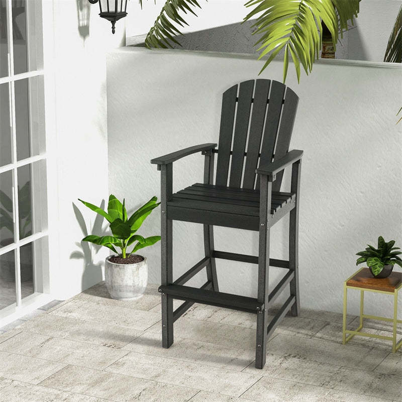 Outdoor HDPE Bar Stool, All-Weather 30" Tall Adirondack Chair with Armrests & Footrest, Bar Height Patio Chairs for Garden Deck Balcony
