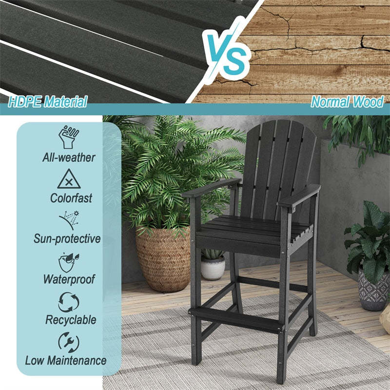 Outdoor HDPE Bar Stool, All-Weather 30" Tall Adirondack Chair with Armrests & Footrest, Bar Height Patio Chairs for Garden Deck Balcony