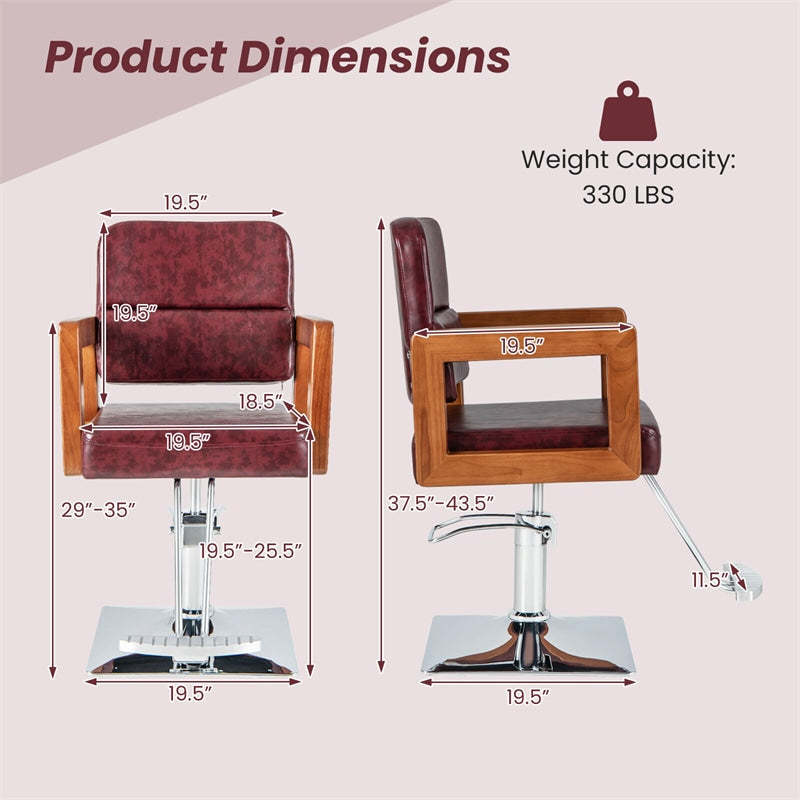 Barber Chair Height Adjustable Salon Chair 360° Swivel Spa Equipment Tattoo Styling Chair with Heavy Duty Hydraulic Pump & Wood Armrest