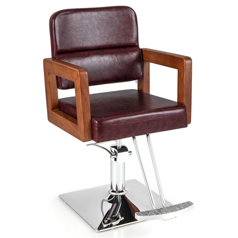 Barber Chair Height Adjustable Salon Chair 360° Swivel Spa Equipment Tattoo Styling Chair with Heavy Duty Hydraulic Pump & Wood Armrest