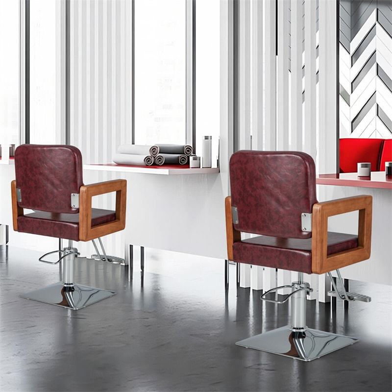 Barber Chair Height Adjustable Salon Chair 360° Swivel Spa Equipment Tattoo Styling Chair with Heavy Duty Hydraulic Pump & Wood Armrest