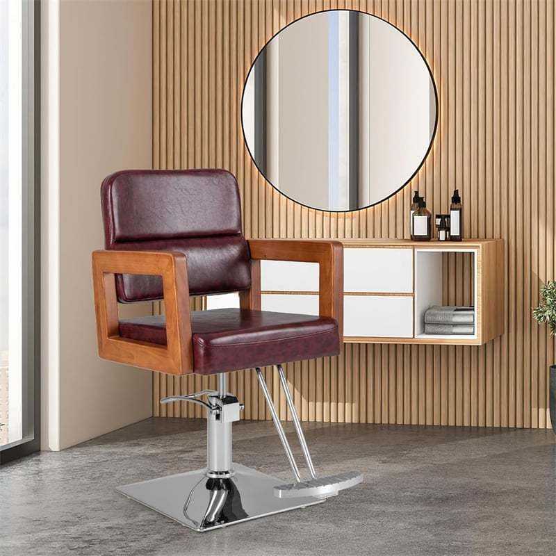 Barber Chair Height Adjustable Salon Chair 360° Swivel Spa Equipment Tattoo Styling Chair with Heavy Duty Hydraulic Pump & Wood Armrest
