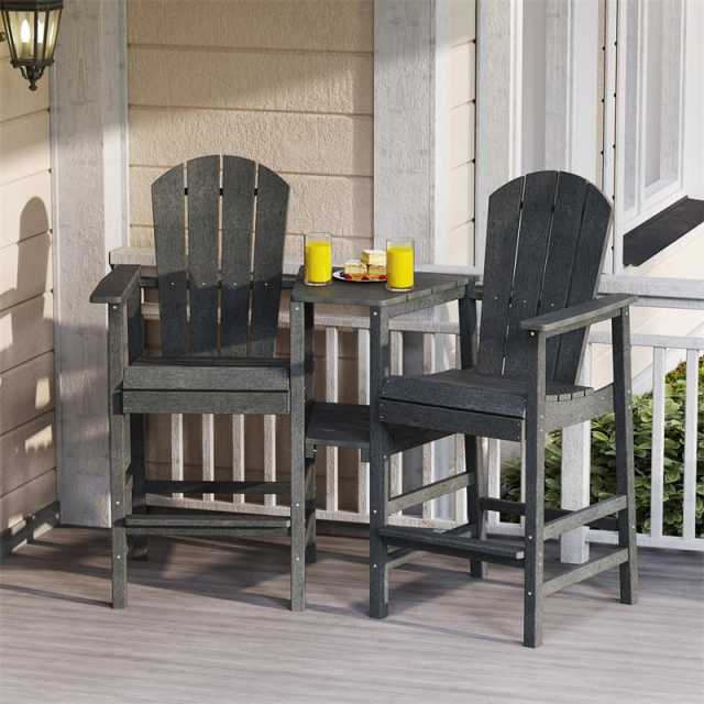 Tall Adirondack Chairs Set of 2, Outdoor HDPE Bar Stools with Double Connecting Tray & Umbrella Hole, All-Weather for Patio, Poolside, Backyard