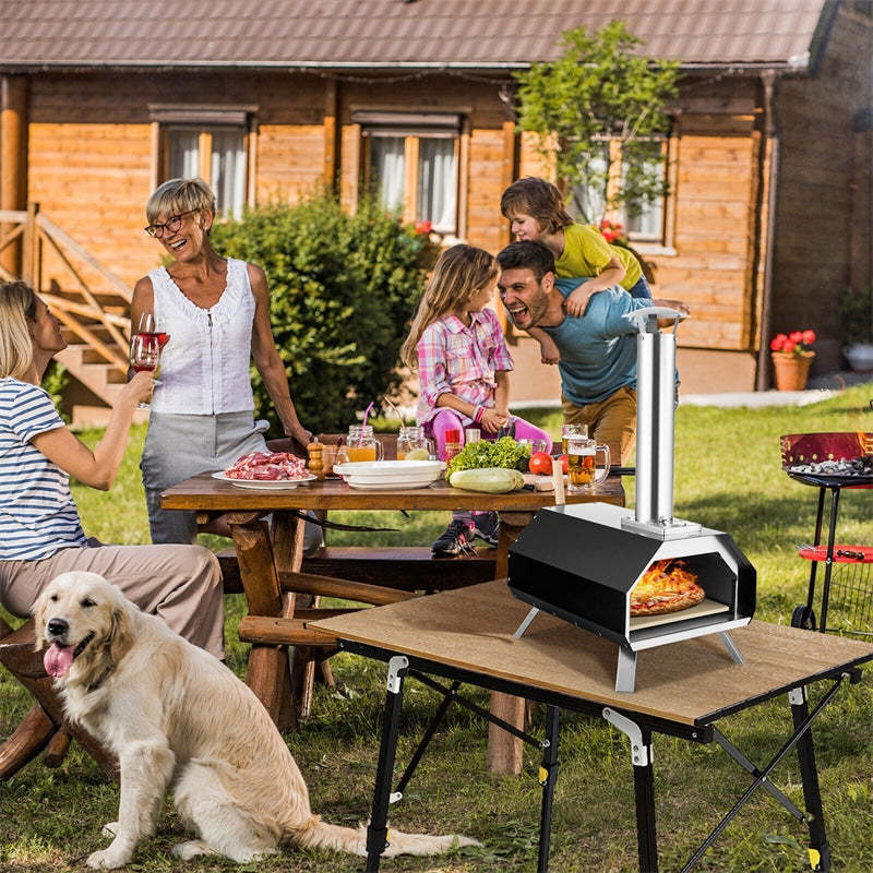 Beetle Outdoor Pizza Oven Wood Pellet Pizza Oven Grill Portable Stainless Steel Pizza Maker with 12'' Pizza Stone & Foldable Legs