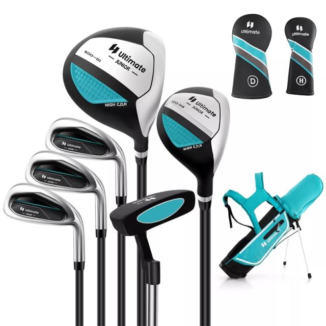 7 Pieces Junior Golf Club Set for Kids Ages 11-13 Right Hand, Children Golf Complete Set with #1 Driver, Head Cover & Stand Bag with Rain Hood