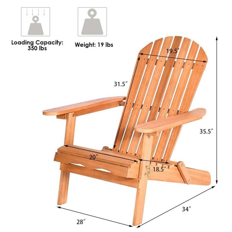 Eucalyptus Wood Folding Adirondack Chair, Weather Resistant Outdoor Adirondack Lounge Chair 400lbs Capacity for Patio, Deck, Backyard