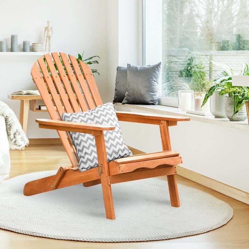 Eucalyptus Wood Folding Adirondack Chair, Weather Resistant Outdoor Adirondack Lounge Chair 400lbs Capacity for Patio, Deck, Backyard