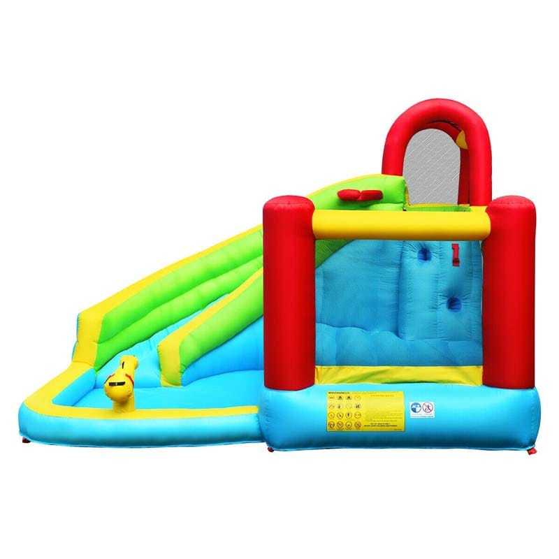 Inflatable Water Slide, 6-in-1 Bounce House Water Park with Slide, Splash Pool, Climbing Wall & Basketball Hoop for Kids, Indoor/Outdoor Backyard Fun
