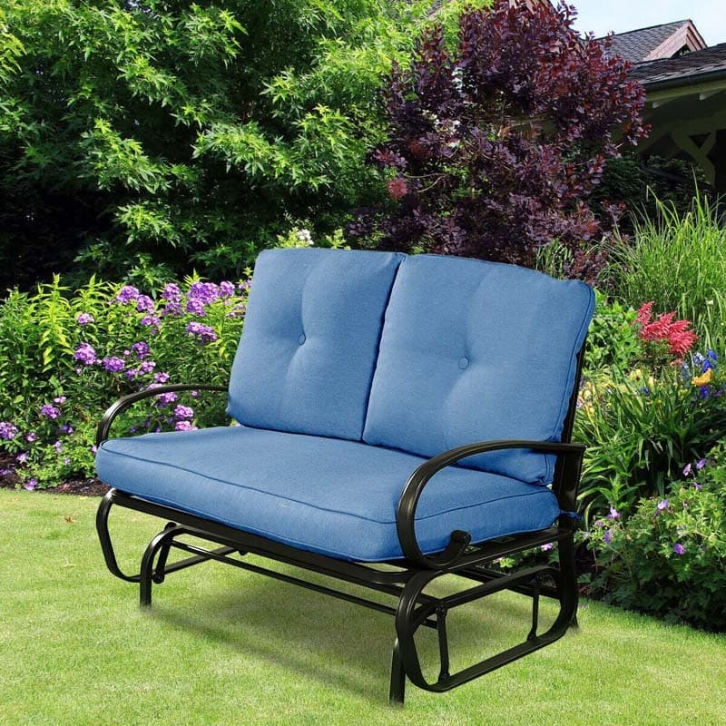 2-Person Outdoor Glider Bench with Thick Removable Cushions & Steel Frame, Patio Swing Glider Loveseat for Poolside, Porch, Garden, Balcony