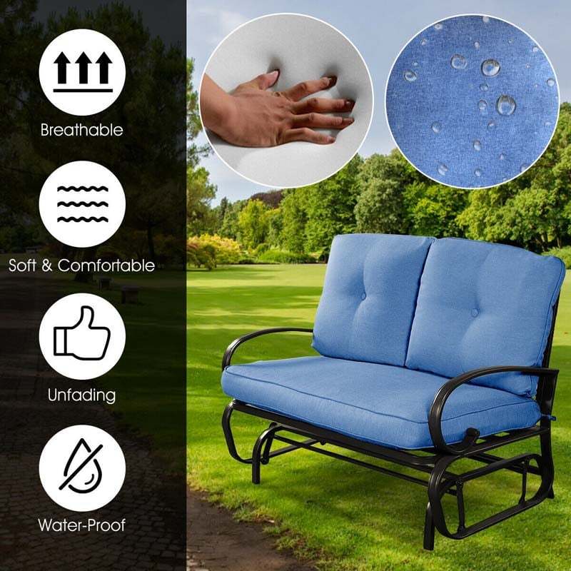 2-Person Outdoor Glider Bench with Thick Removable Cushions & Steel Frame, Patio Swing Glider Loveseat for Poolside, Porch, Garden, Balcony