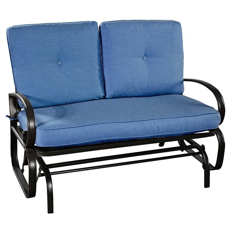 2-Person Outdoor Glider Bench with Thick Removable Cushions & Steel Frame, Patio Swing Glider Loveseat for Poolside, Porch, Garden, Balcony