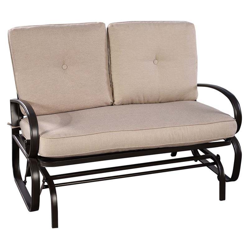 2-Person Outdoor Glider Bench with Thick Removable Cushions & Steel Frame, Patio Swing Glider Loveseat for Poolside, Porch, Garden, Balcony