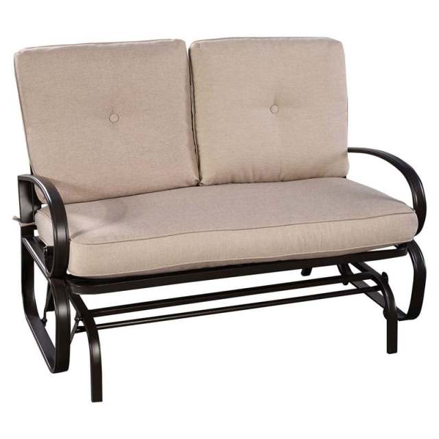 2-Person Outdoor Glider Bench with Thick Removable Cushions & Steel Frame, Patio Swing Glider Loveseat for Poolside, Porch, Garden, Balcony