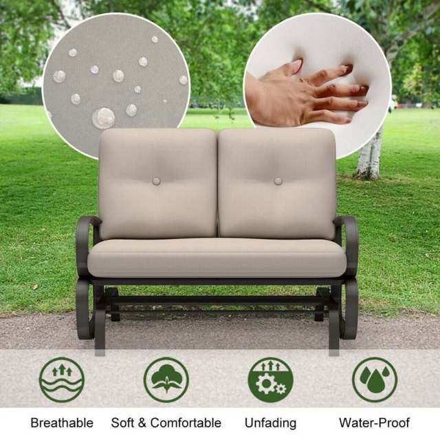 2-Person Outdoor Glider Bench with Thick Removable Cushions & Steel Frame, Patio Swing Glider Loveseat for Poolside, Porch, Garden, Balcony