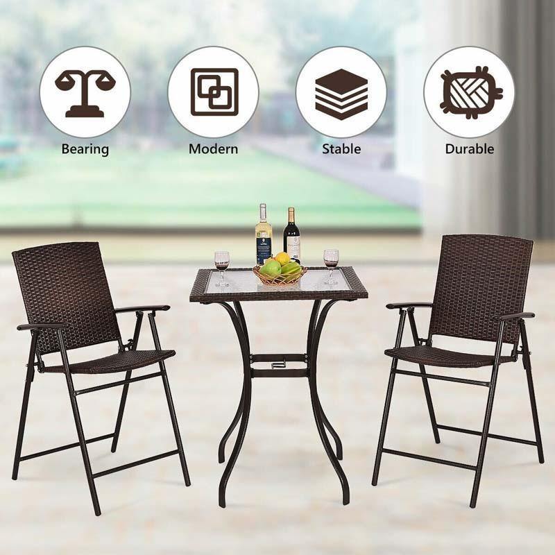 28.5'' Square Glass Top Patio Table Outdoor Table with Umbrella Hole & Rattan Edge