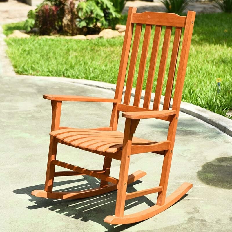 Bestoutdor Porch Rocking Chair, Solid Eucalyptus Outdoor Single Rocker with Natural Finish for Patio Deck Garden