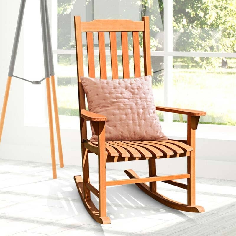 Bestoutdor Porch Rocking Chair, Solid Eucalyptus Outdoor Single Rocker with Natural Finish for Patio Deck Garden