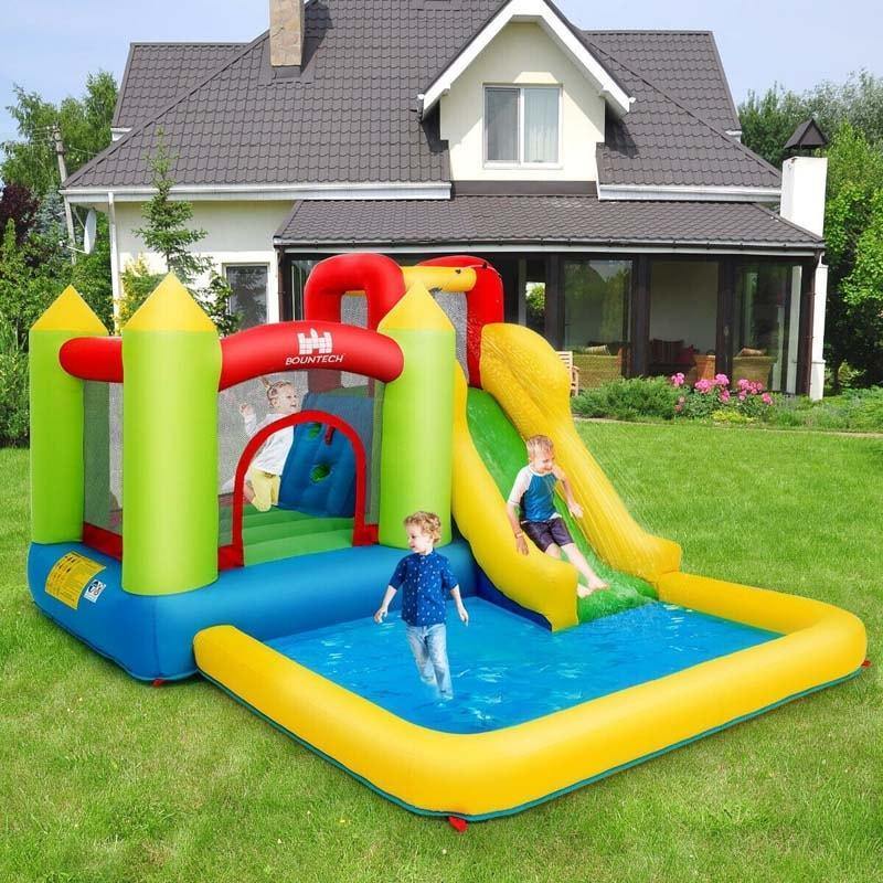 Inflatable Water Slide, Wet & Dry Bounce House Water Park with Large Jumping Area, Splash Pool & Climbing Wall for Boys & Girls Backyard Family Fun