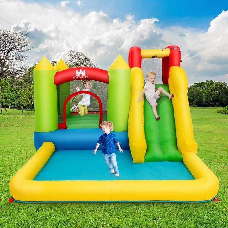 Inflatable Water Slide, Wet & Dry Bounce House Water Park with Large Jumping Area, Splash Pool & Climbing Wall for Boys & Girls Backyard Family Fun