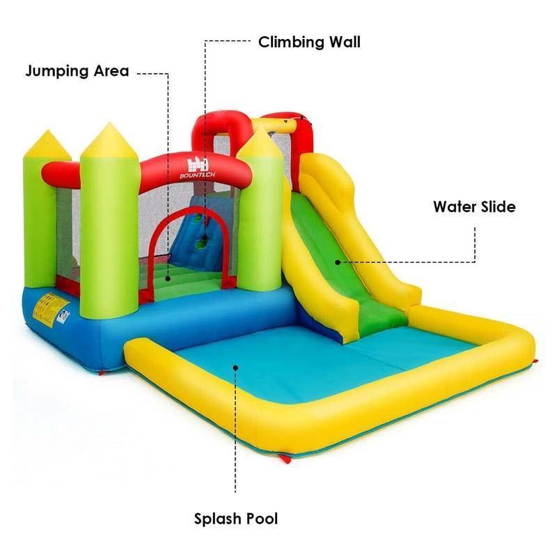 Inflatable Water Slide, Wet & Dry Bounce House Water Park with Large Jumping Area, Splash Pool & Climbing Wall for Boys & Girls Backyard Family Fun