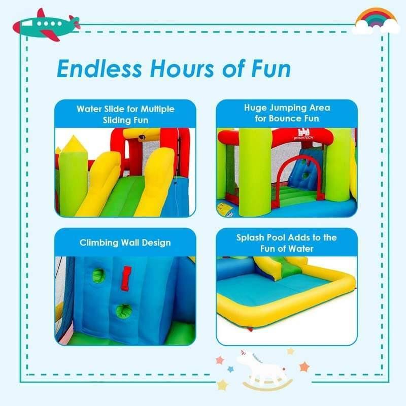 Inflatable Water Slide, Wet & Dry Bounce House Water Park with Large Jumping Area, Splash Pool & Climbing Wall for Boys & Girls Backyard Family Fun