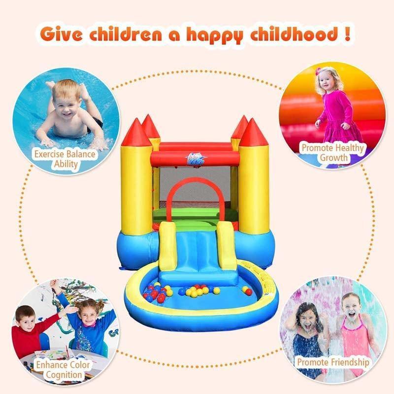 Kids Inflatable Water Slide Castle Bounce House with 580W Air Blower