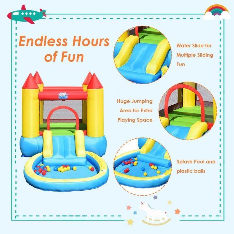 Kids Inflatable Water Slide Castle Bounce House with 580W Air Blower