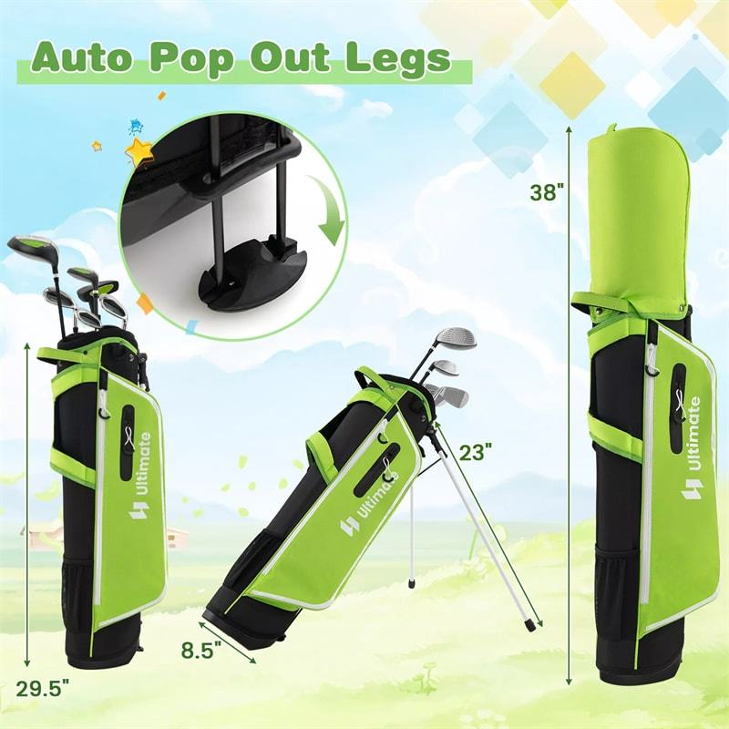7 Pieces Junior Golf Club Set for Kids Ages 11-13 Right Hand, Children Golf Complete Set with #1 Driver, Head Cover & Stand Bag with Rain Hood