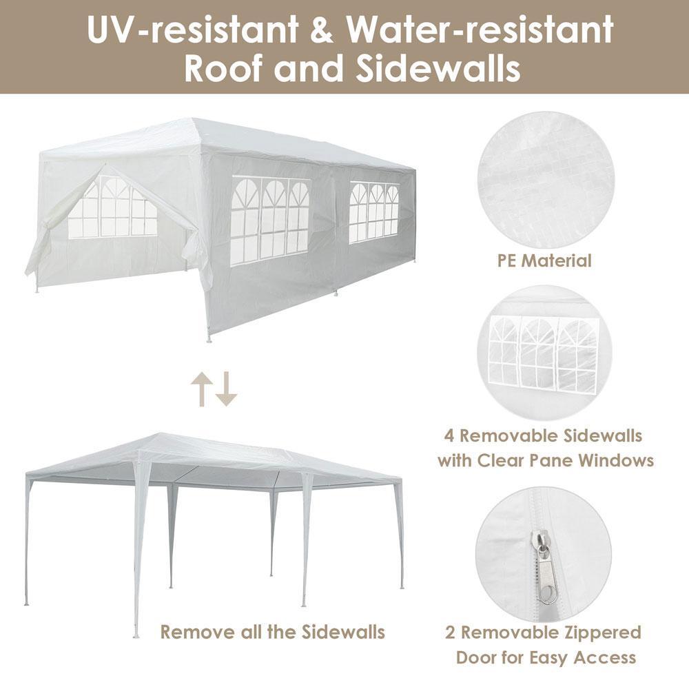 10' x 20' Heavy Duty Canopy Tent with 6 Removable Sidewalls & Roller Bag, Waterproof White Party Wedding Tent for Outdoor Events, Market, Backyard